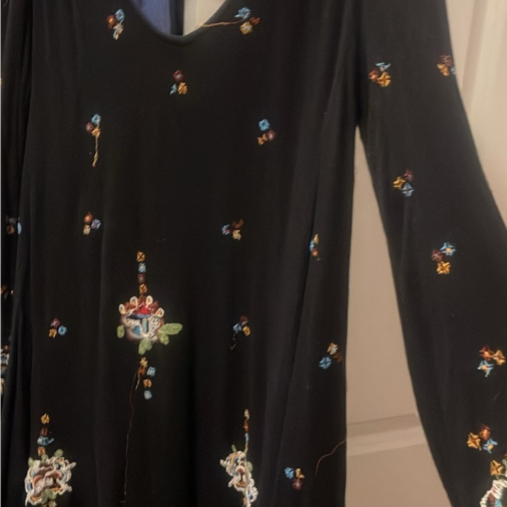 Free People Black Embroidered Backless Dress